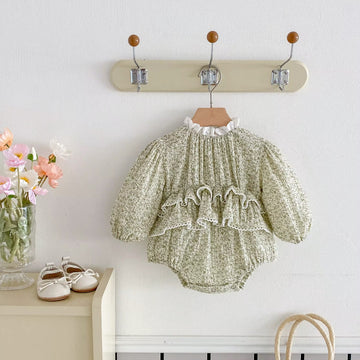 Floral Ruffle Romper - Green