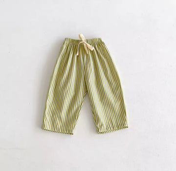 Lime Green Stripe Linen Trousers