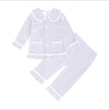 White Frill Velvet Pyjamas