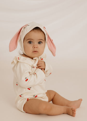 Cherry Bunny Bodysuit & Hat - Cream