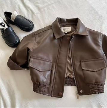 Brown Leather Bomber Jacket