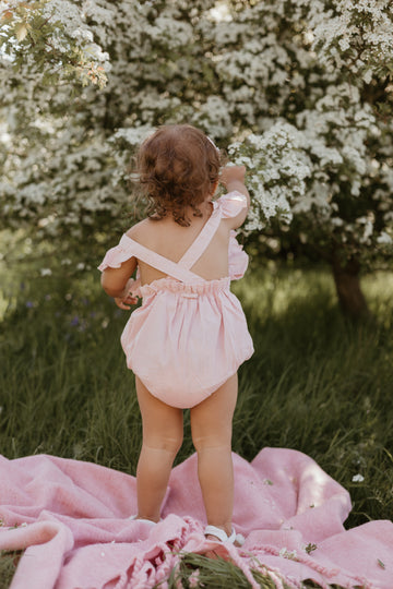 Frill Sleeve Cross Back Romper - pink