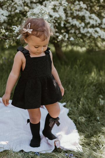 Black Textured Romper With Bow