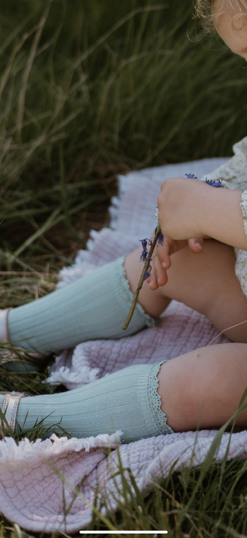 Ribbed Frill Top Socks - Duck Egg