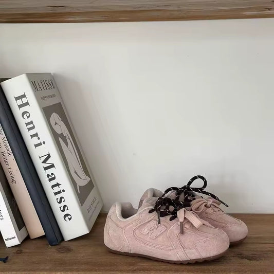Suede N Lace Up Trainers - Pink