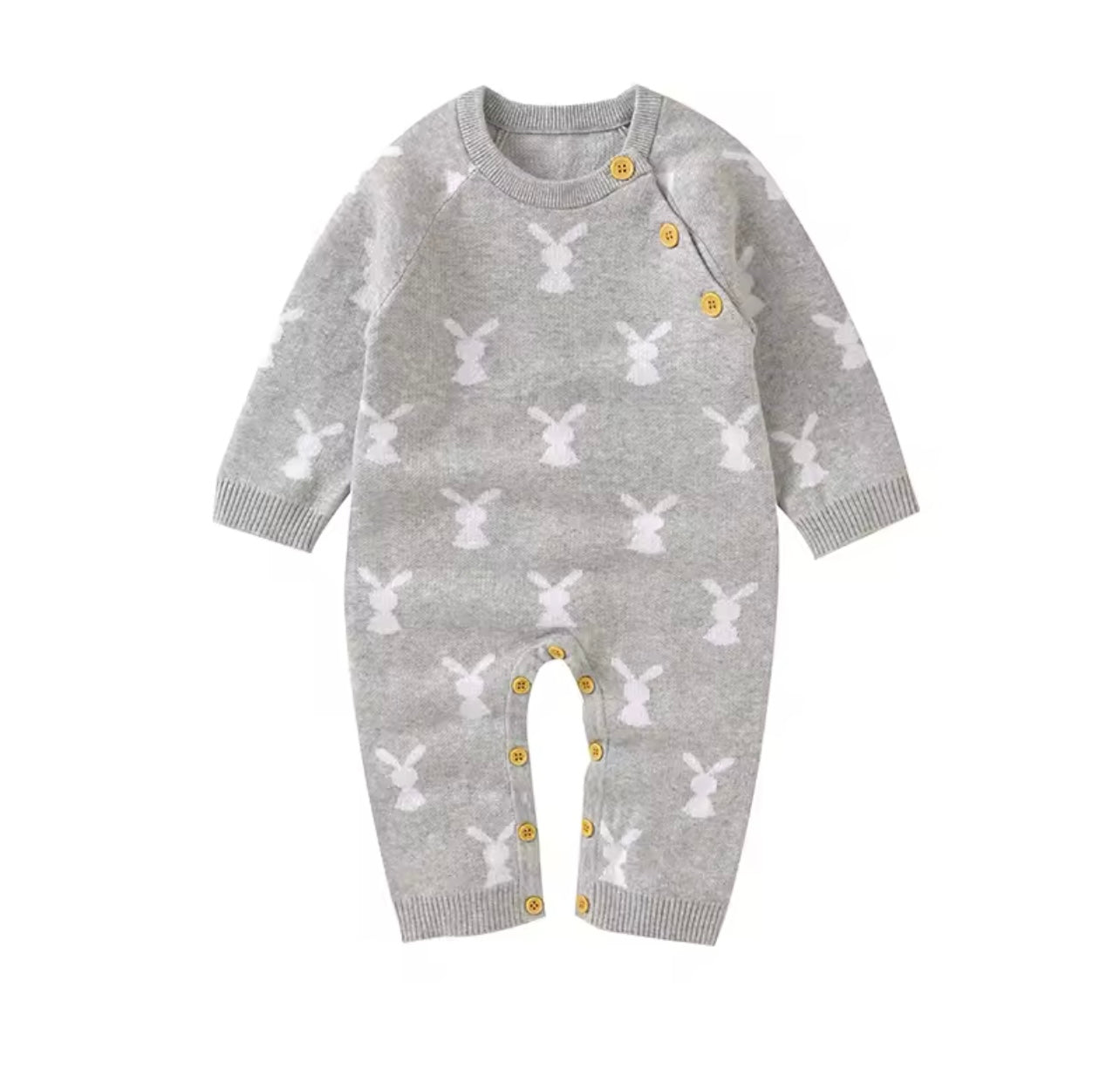 Knitted Bunny Romper - Grey