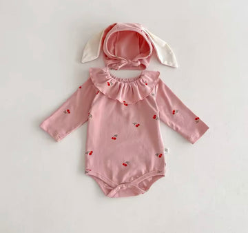 Cherry Bunny Bodysuit & Hat - Pink