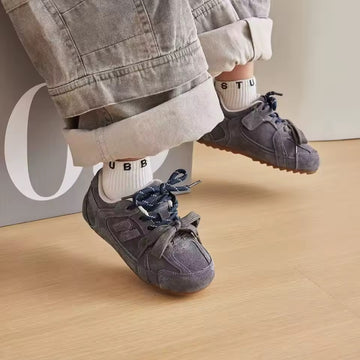 Suede N Lace Up Trainers - Grey