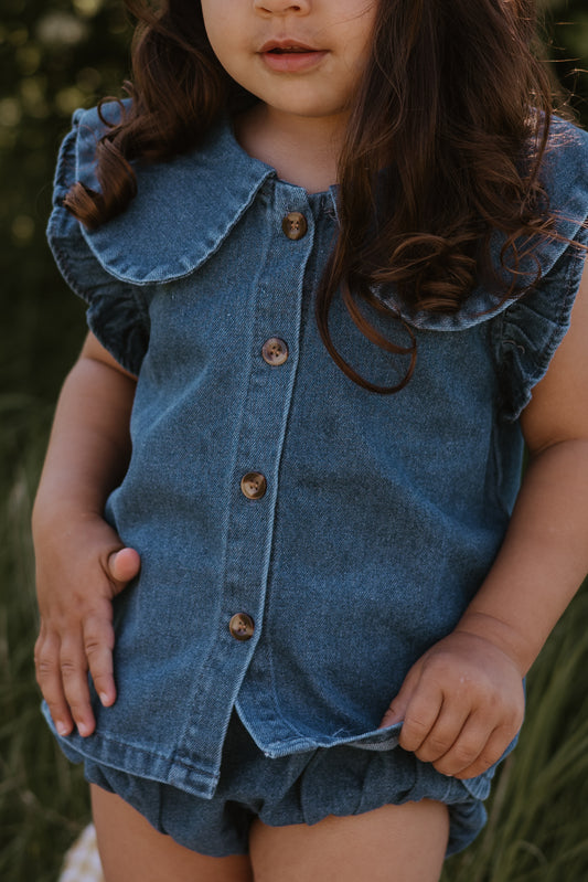 Denim Sleeveless Frill Top and Bloomers