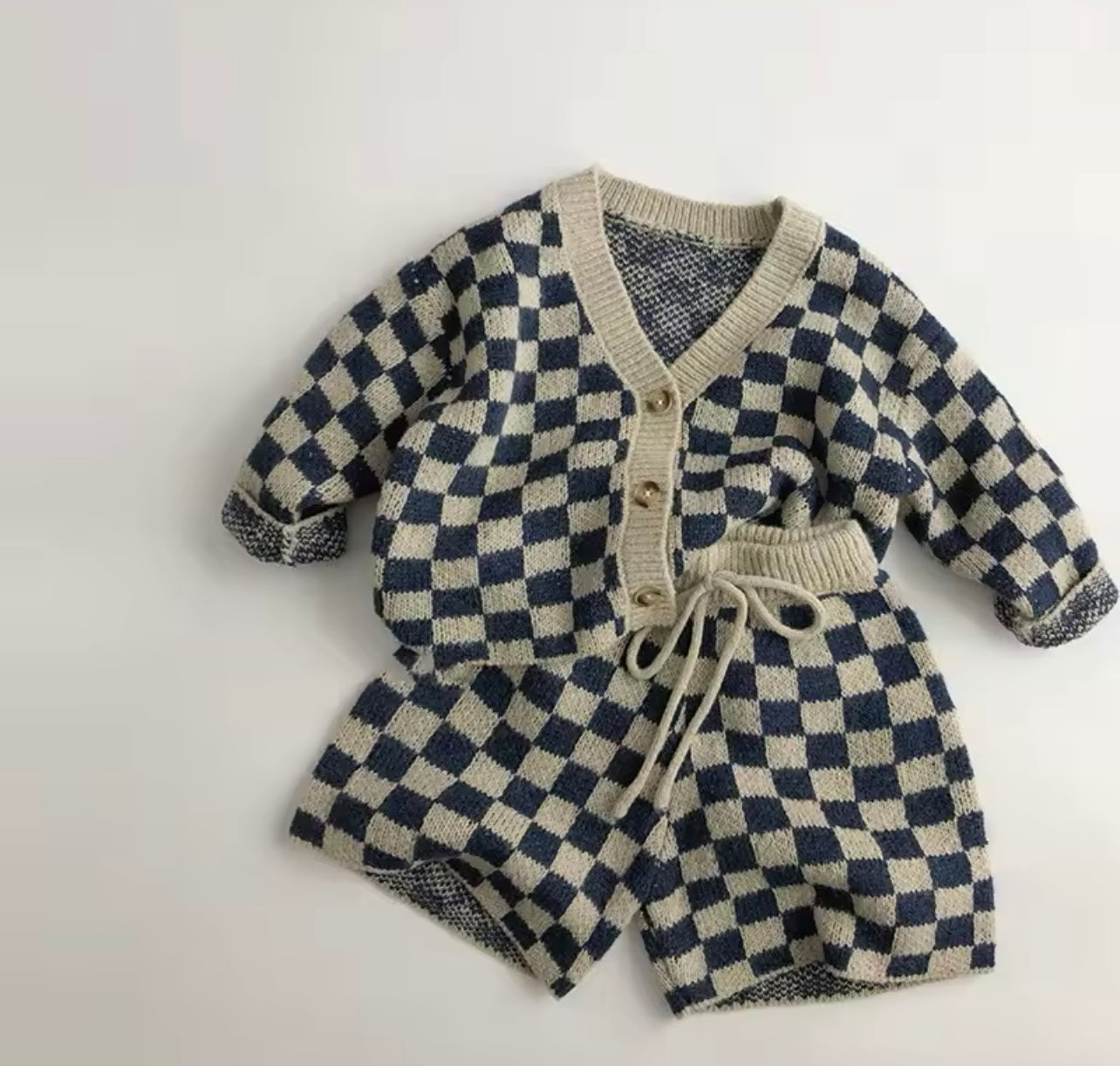 Checkered Knitted Short Set