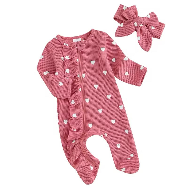 Heart Frill Babygrow and Bow