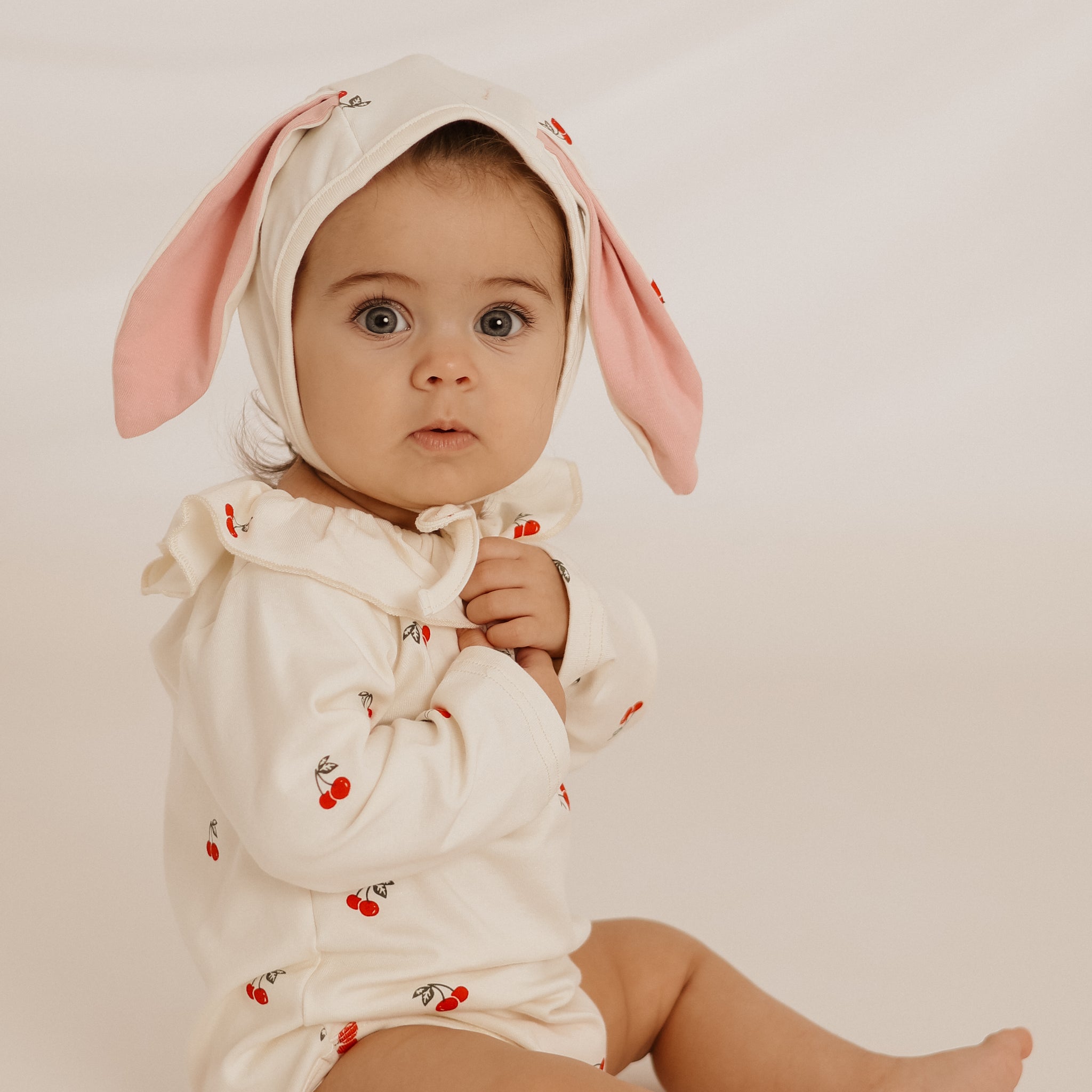 Cherry Bunny Bodysuit & Hat - Cream