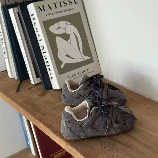 Suede N Lace Up Trainers - Grey