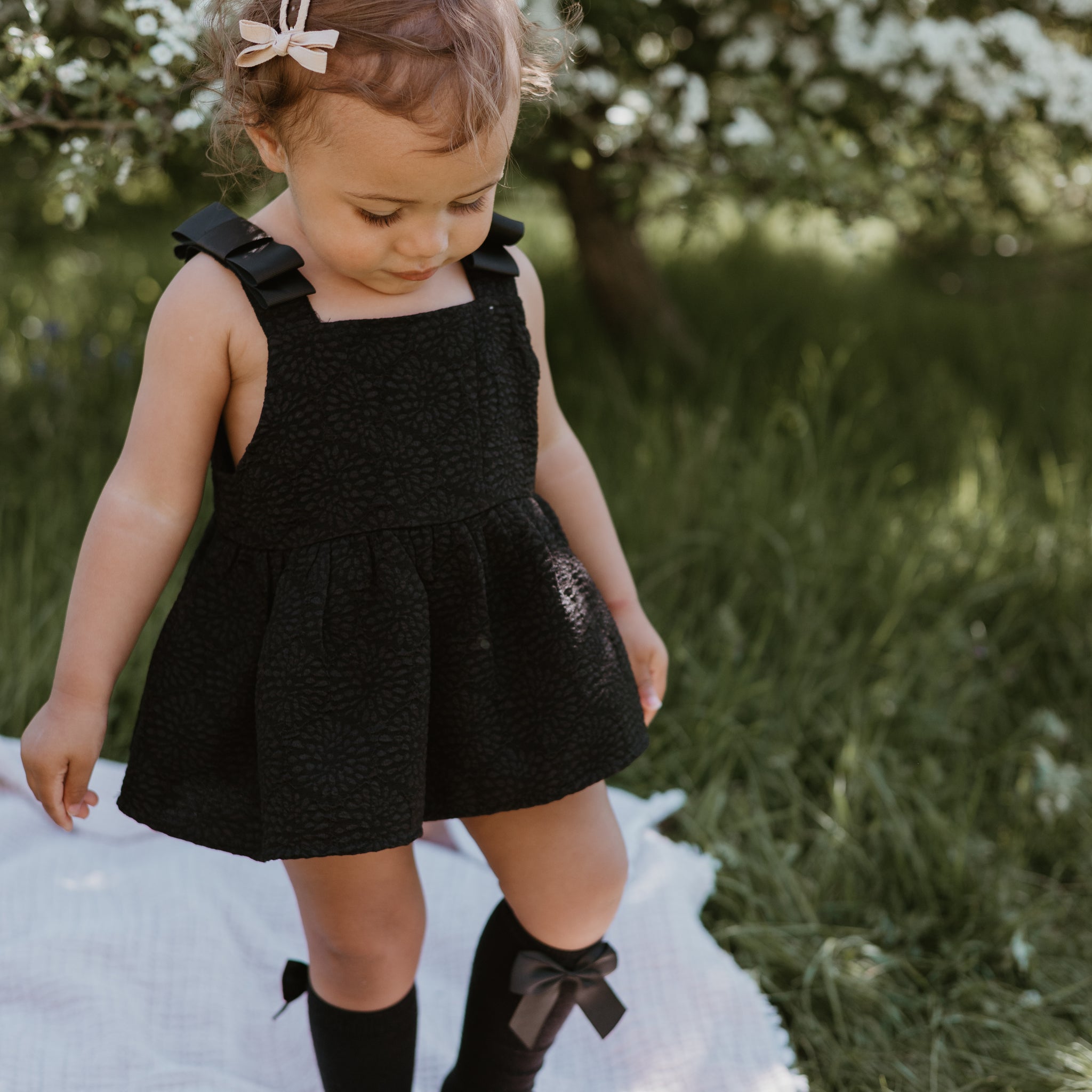 Black Textured Romper With Bow