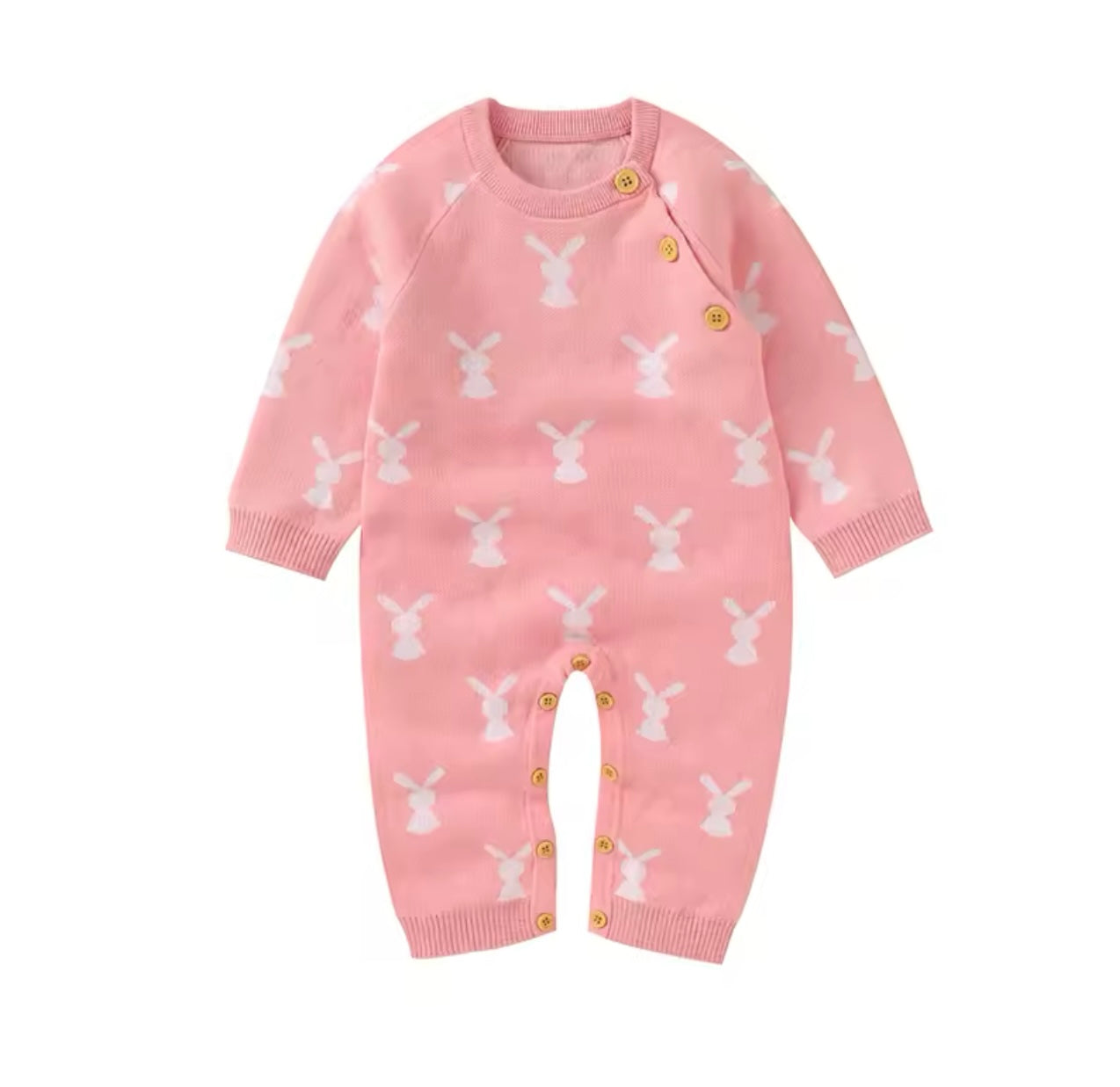 Knitted Bunny Romper - Pink