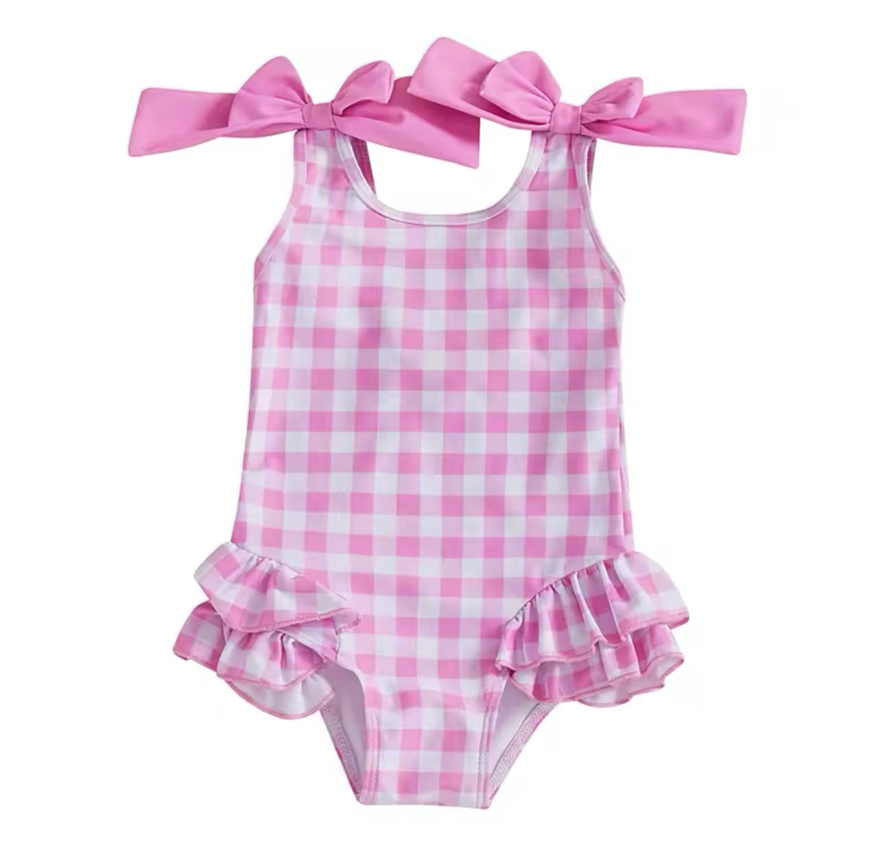 Gingham Print Swimsuit - Pink