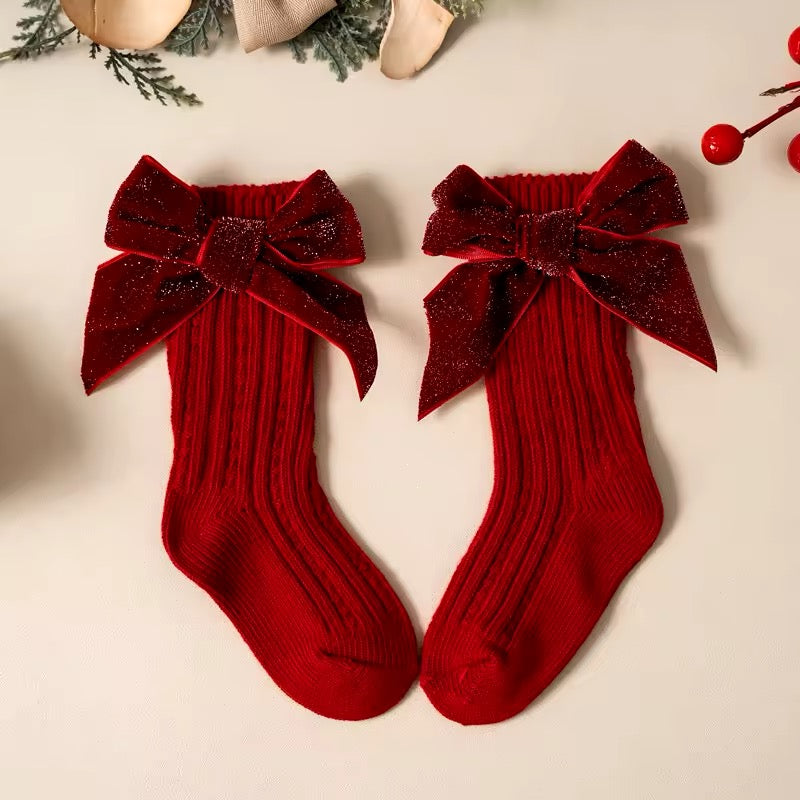 Red Glitter Bow Socks