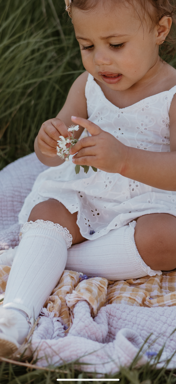 Ribbed Frill Top Socks - White